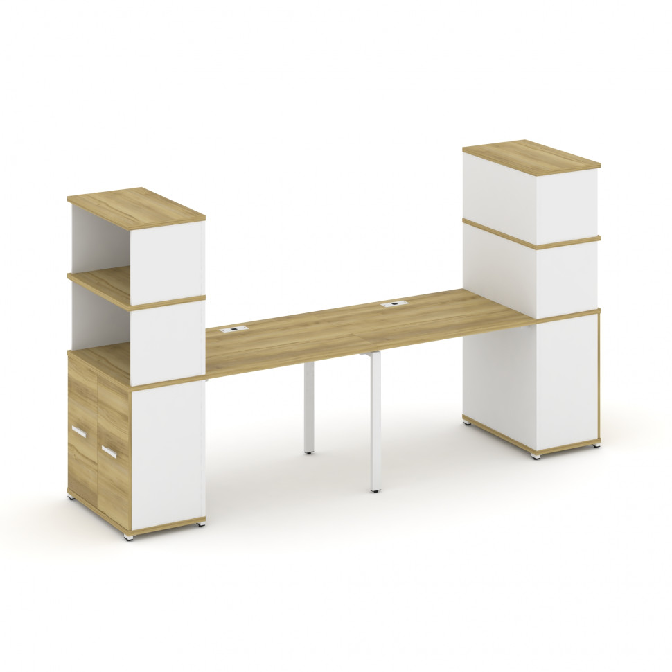 Concept Рабочая станция с опорными распаш. шкафами с надставкой выс. CN.ORS-229 W Дуб Винченцо/Белый