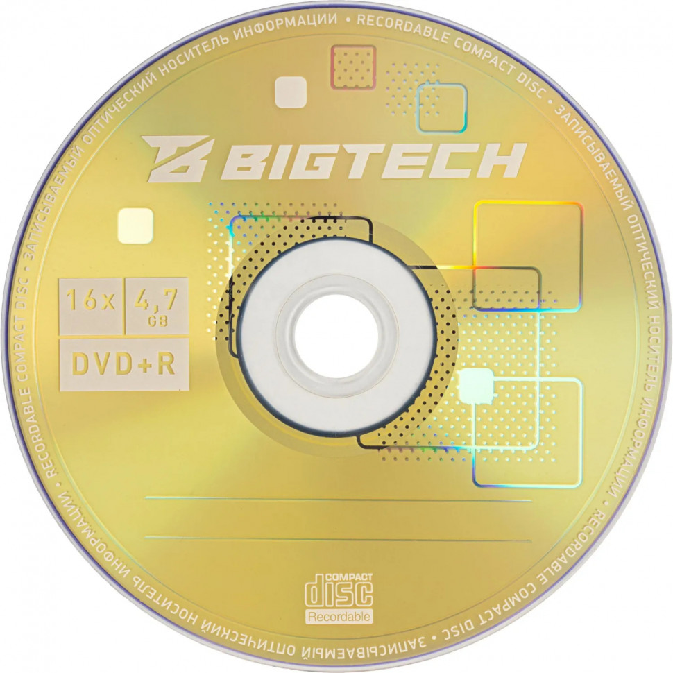 Носители информации Bigtech YDVDRB011 DVD+R 4,7 Гб/16х/1 slim box