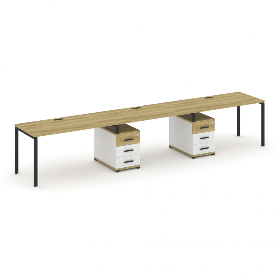 Concept Рабочая станция 3 места с 2 опорными тумбами CN.ORS-335 B Дуб Винченцо/Белый Бриллиант/Метал