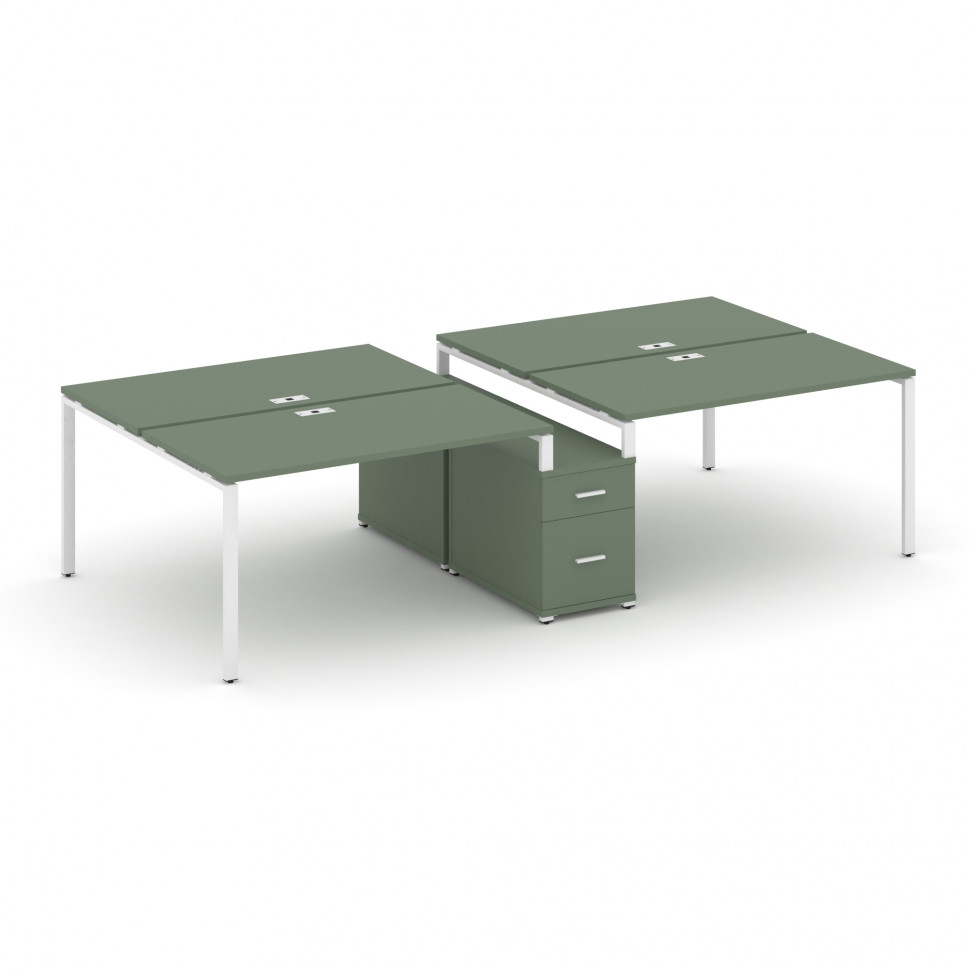 Concept Рабочая станция 4 места с двухсторонней опорной тумбой CN.DRS-315 W Кобо/Металл Белый 2872*1