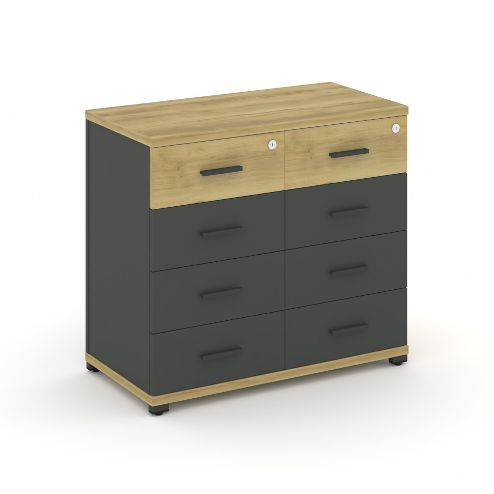 Concept Тумба приставная широкая 8 ящ. CN.TSP-013 A Дуб Винченцо/Антрацит/Металл Антрацит 836*420*75