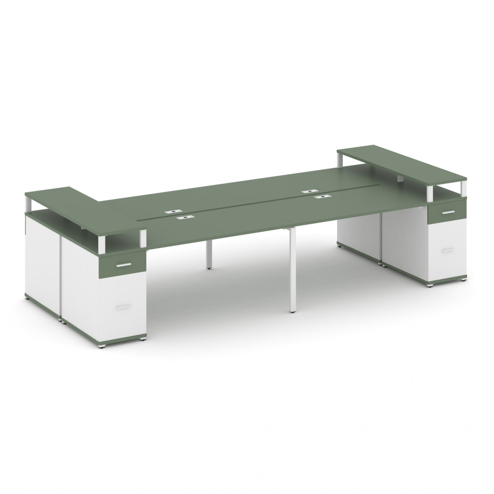 Concept Рабочая станция 4 места с 2 опорными тумбами CN.DRS-447 W Кобо/Белый Бриллиант/Металл Белый