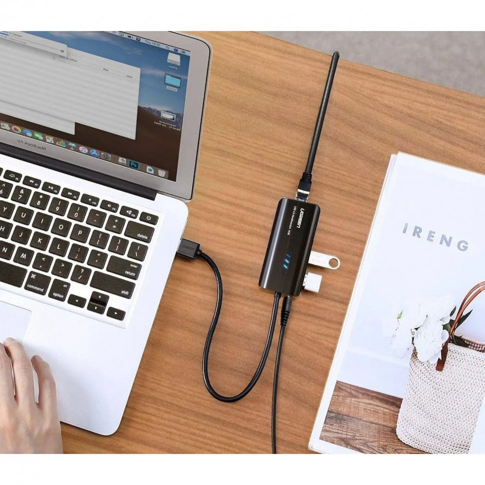 Разветвитель USB Ugreen 4 в 1. 3 x USB 3.0. RJ45 (20265)