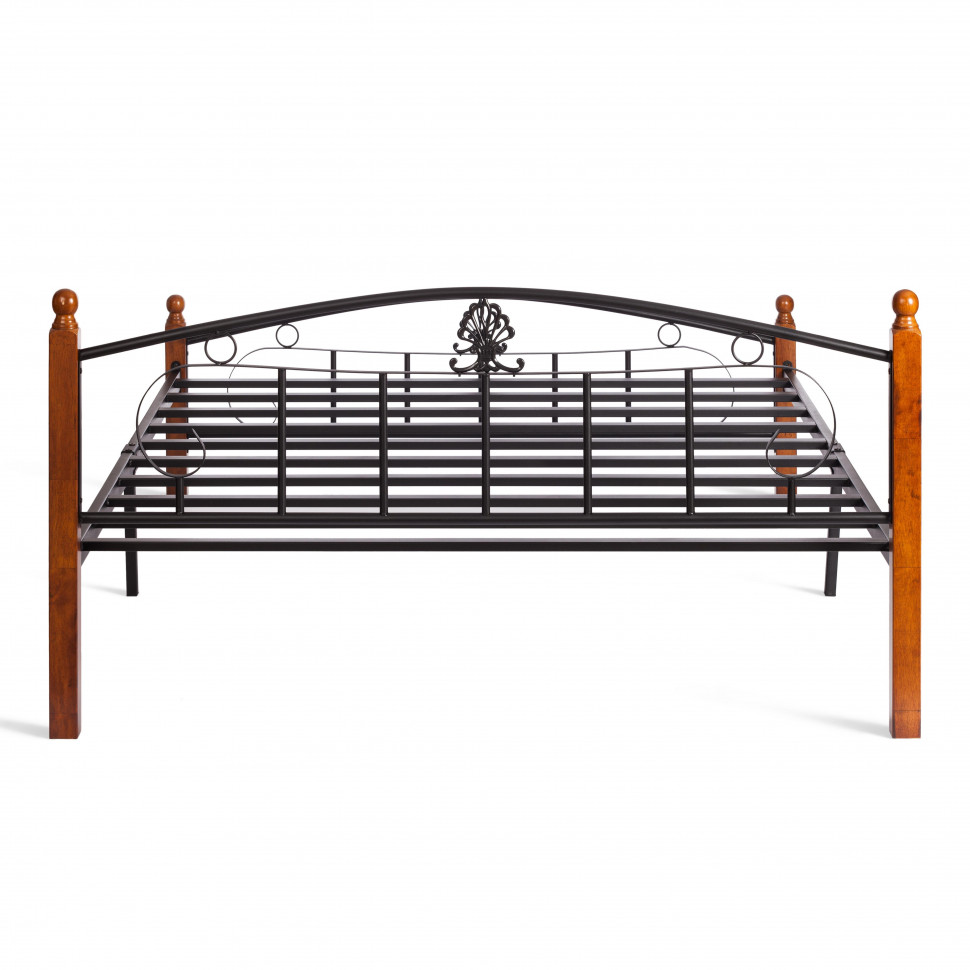 Кровать РУМБА (AT-203)/ RUMBA дерево гевея/металл, 160*200 см (Queen bed), красный дуб/черный