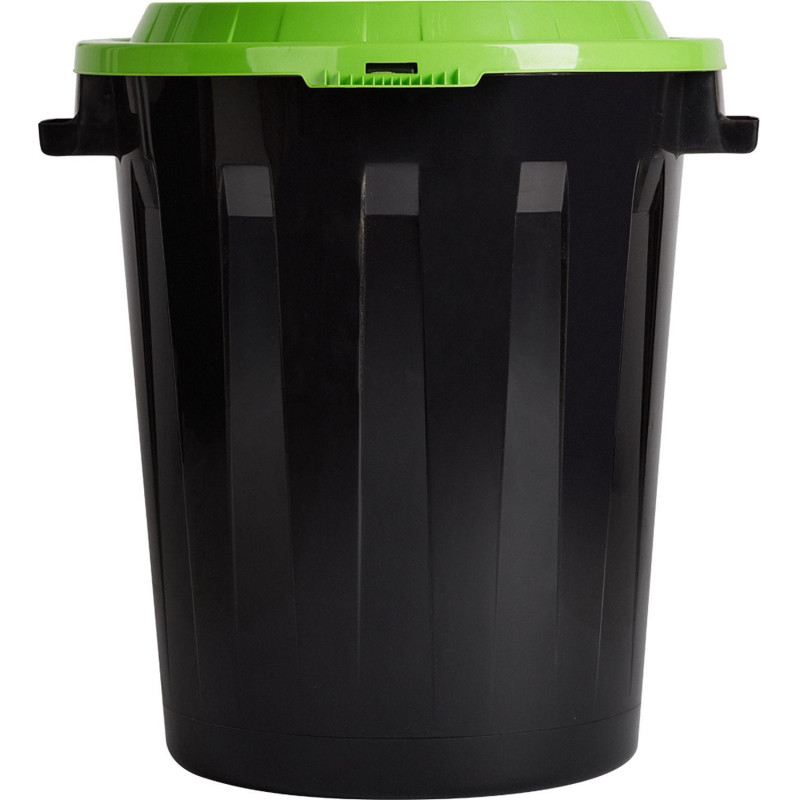 Бак для отходов 90л пластик черный, с зеленой крышкой_СПБ