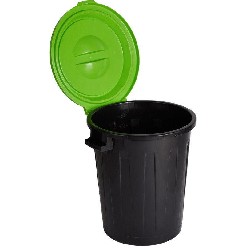 Бак для отходов 90л пластик черный, с зеленой крышкой_СПБ