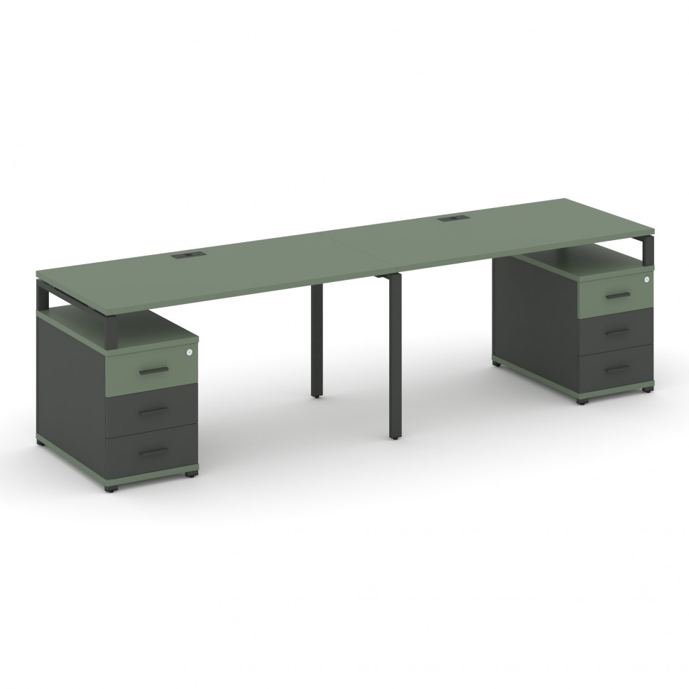 Concept Рабочая станция 2 места с 2 опорными тумбами CN.ORS-320 A Кобо/Антрацит/Металл Антрацит 3160