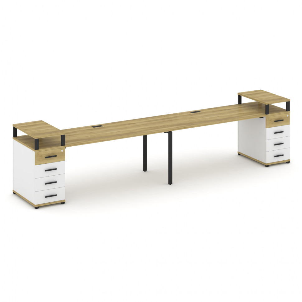 Concept Рабочая станция 2 места с 2 опорными тумбами CN.ORS-428 B Дуб Винченцо/Белый Бриллиант/Метал