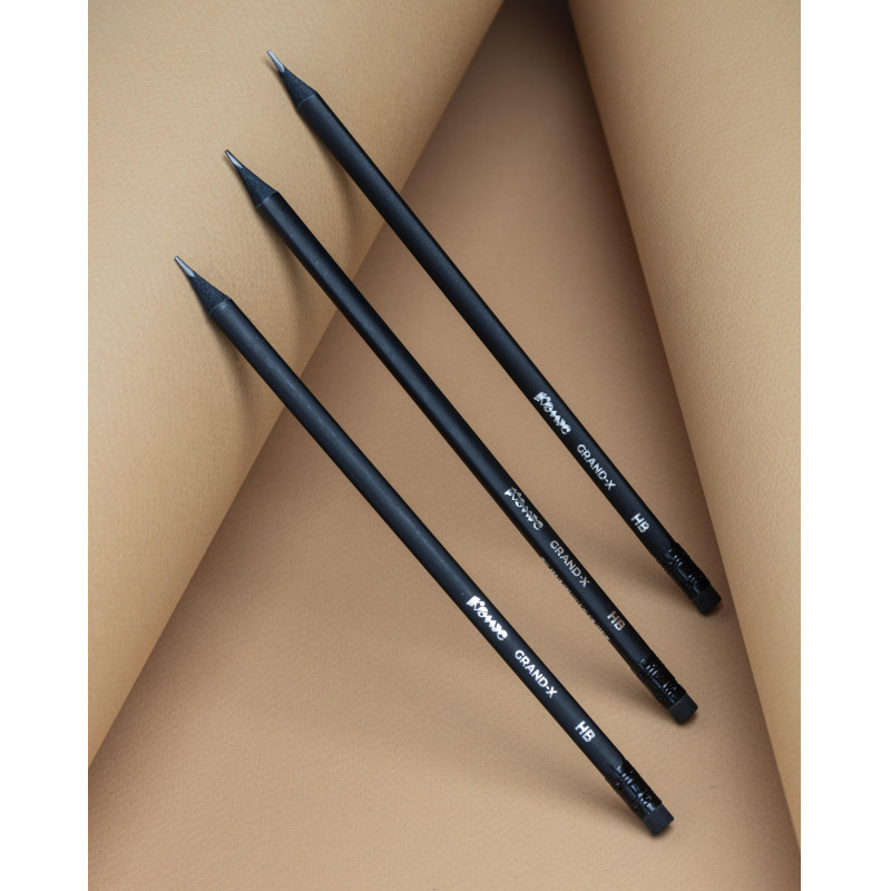 Карандаш чернографитный Комус Grand-X HB, ласт, трехгр черное дерево черный