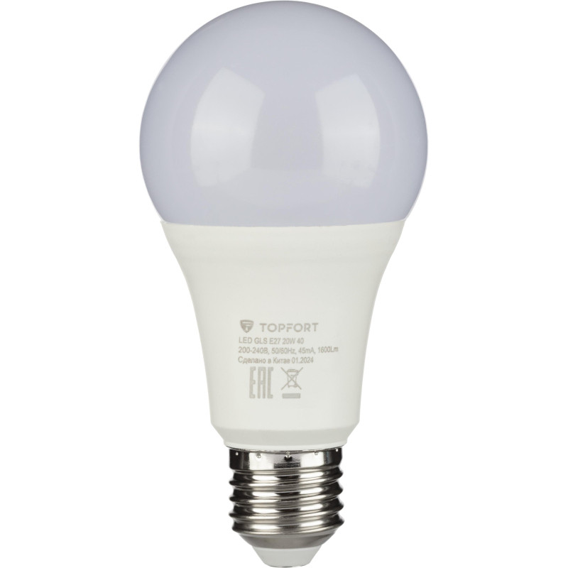 Лампа светодиодная Topfort E27 20W 4000K груша