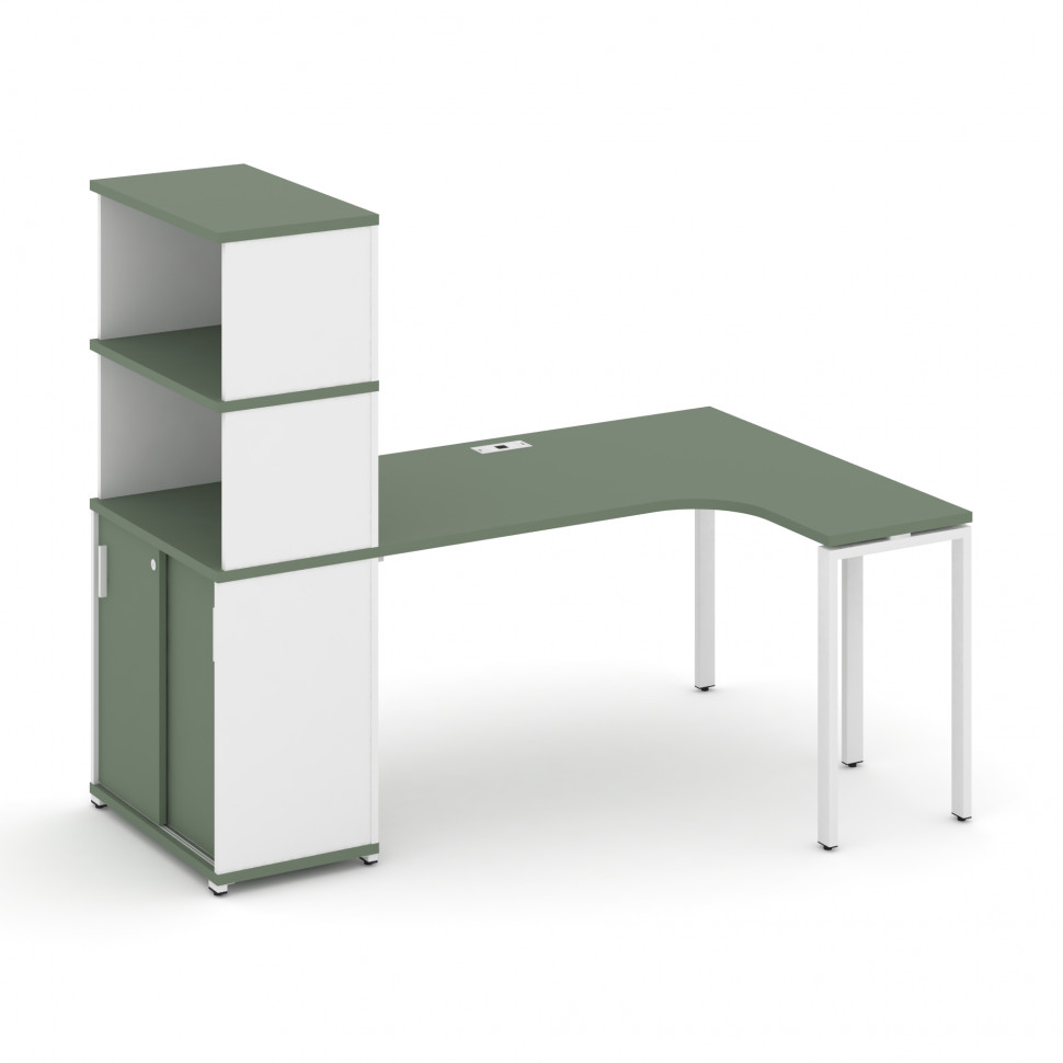 Concept Стол эргономичный с опорным шкафом-купе с надставкой выс.  CN.SA-222(R) W Кобо/Белый Бриллиа