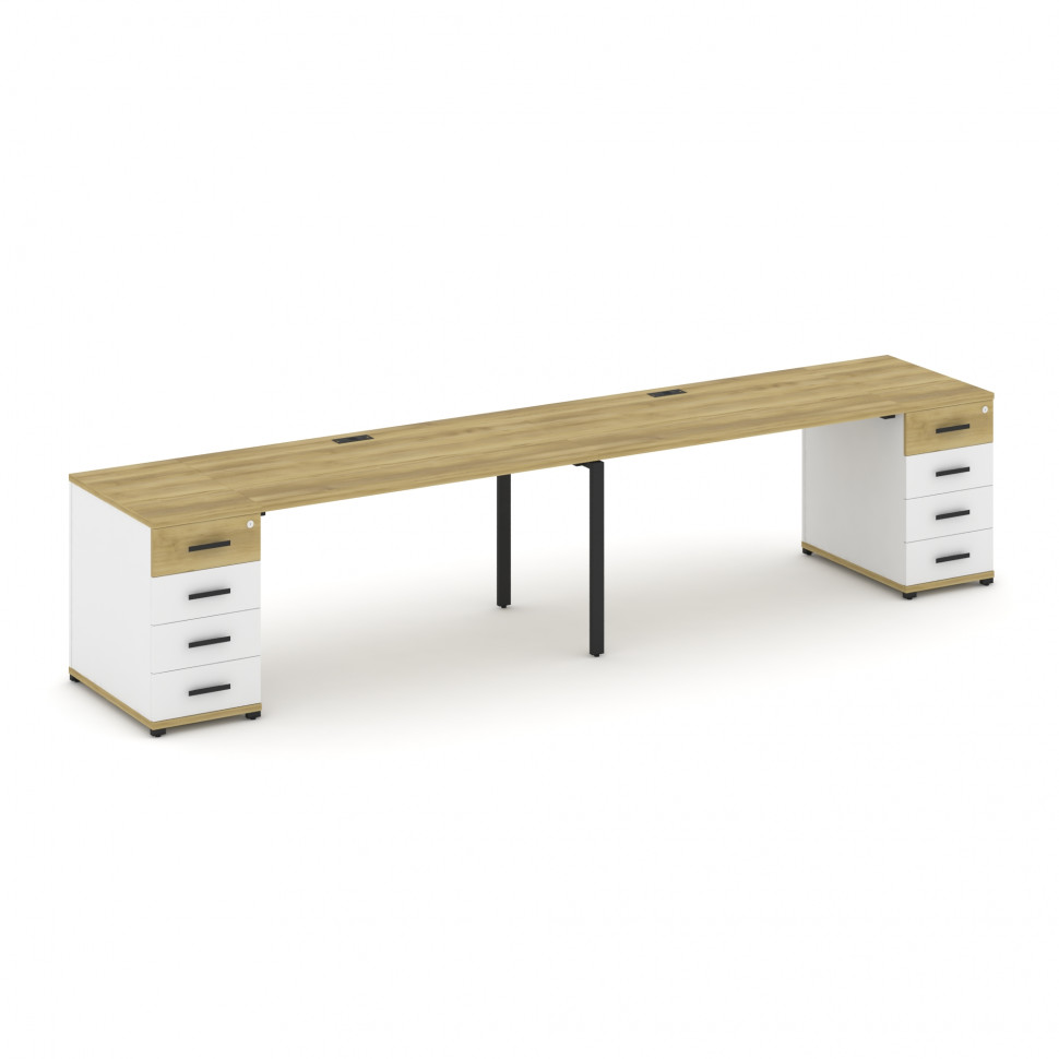 Concept Рабочая станция 2 места с 2 опорными тумбами CN.ORS-411 B Дуб Винченцо/Белый Бриллиант/Метал