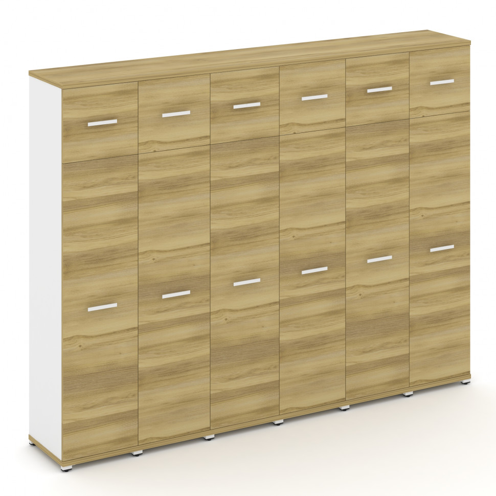 Concept Шкаф 6 узких секций, 5 ниш CN.STU-567 W Дуб Винченцо/Белый Бриллиант/Металл Белый 2500*420*1