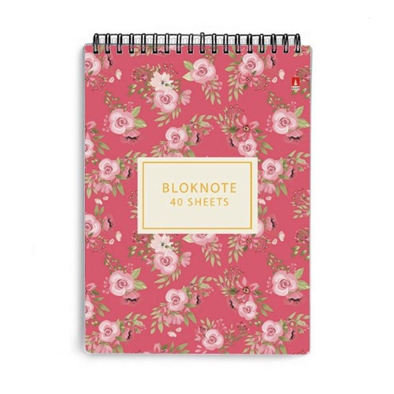 Блокнот А6,40л,клетка,гребень ЦВЕТЫ.ПАТТЕРН 3-40-252 в ассорт