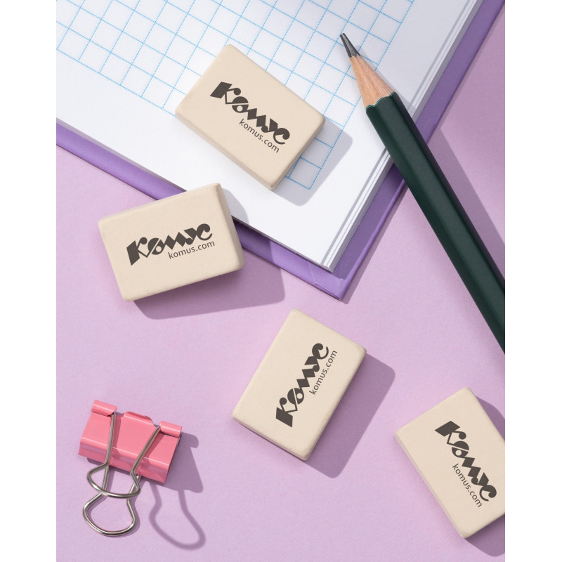 Ластик прямоугольный Комус, натуральный каучук, 26x18x8мм, белый