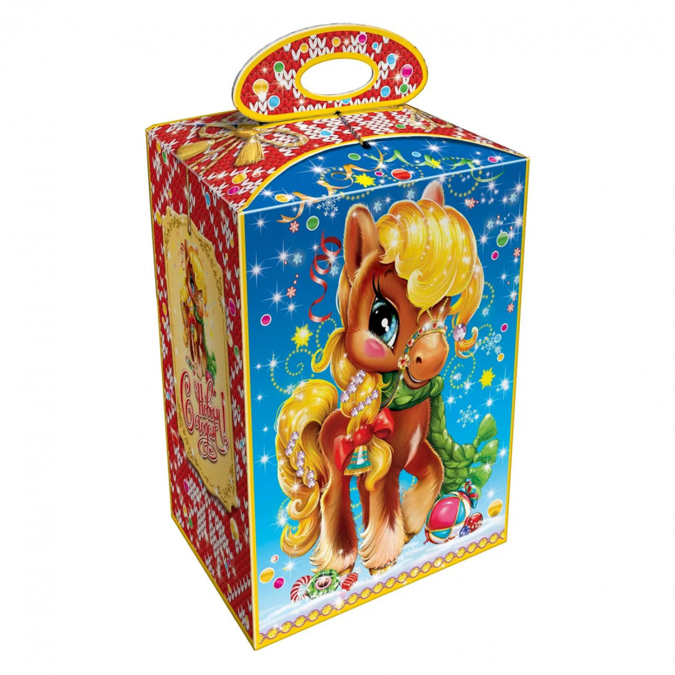 Новогодний сладкий подарок Лошадка красавица Картон 1000 грамм, K016