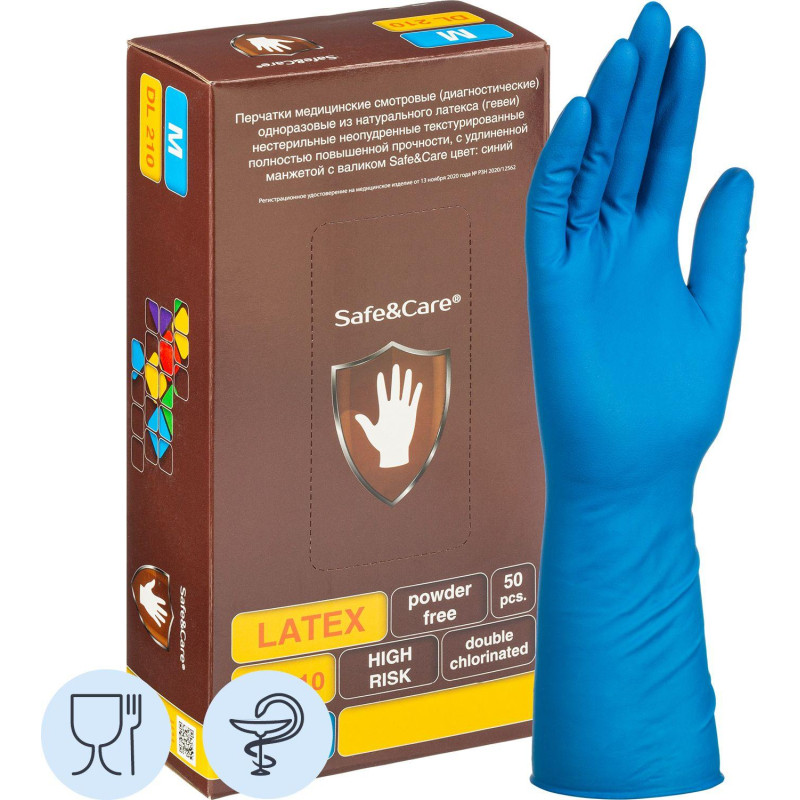 Перчатки латекс., н/с, н/о, S&amp;C High Risk TL210/ DL210 (M)25пар/уп,ПС