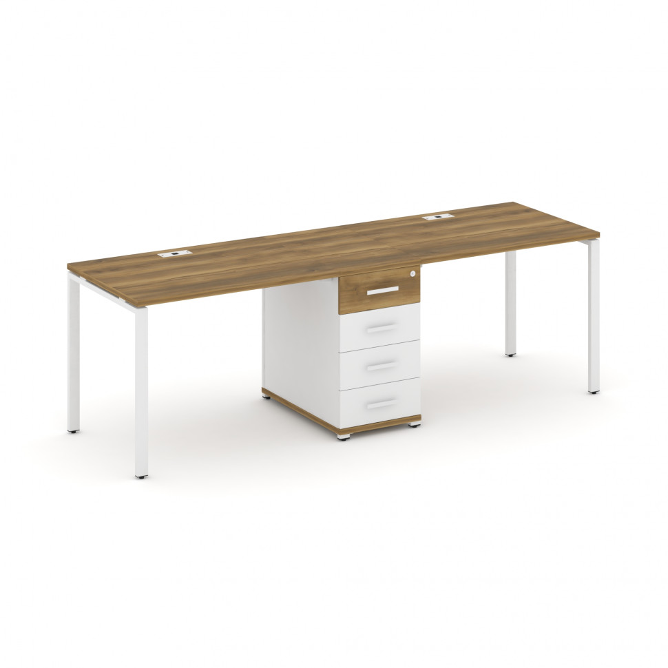 Concept Рабочая станция 2 места с 1 опорной тумбой CN.ORS-401 W Сандал Янтарный/Белый Бриллиант/Мета