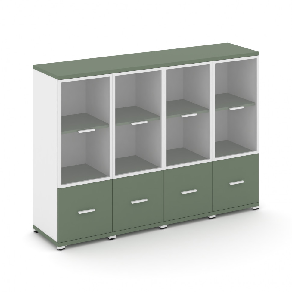 Concept Шкаф 4 узкие секции, 3 ниши CN.STU-342 RPW W Кобо/Белый Бриллиант/Металл Белый/Прозрачный 16