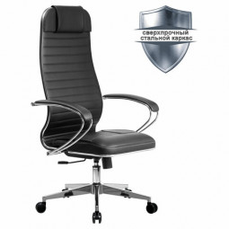 Кресло офисное МЕТТА "К-6" хром, рецик. кожа, сиденье и спинка мягкие, черное