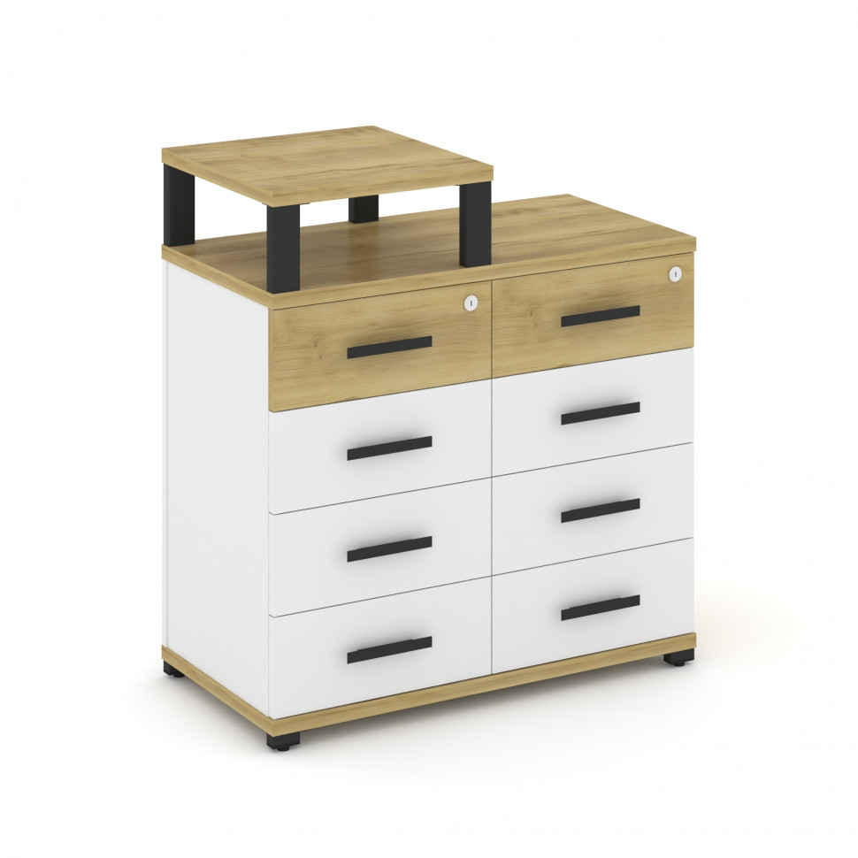 Concept Тумба приставная широкая 8 ящ. с надставкой узкой CN.TSP-014 B Дуб Винченцо/Белый Бриллиант/ Concept Тумба приставная широкая 8 ящ. с надставкой узкой CN.TSP-014 B Дуб Винченцо/Белый Бриллиант/