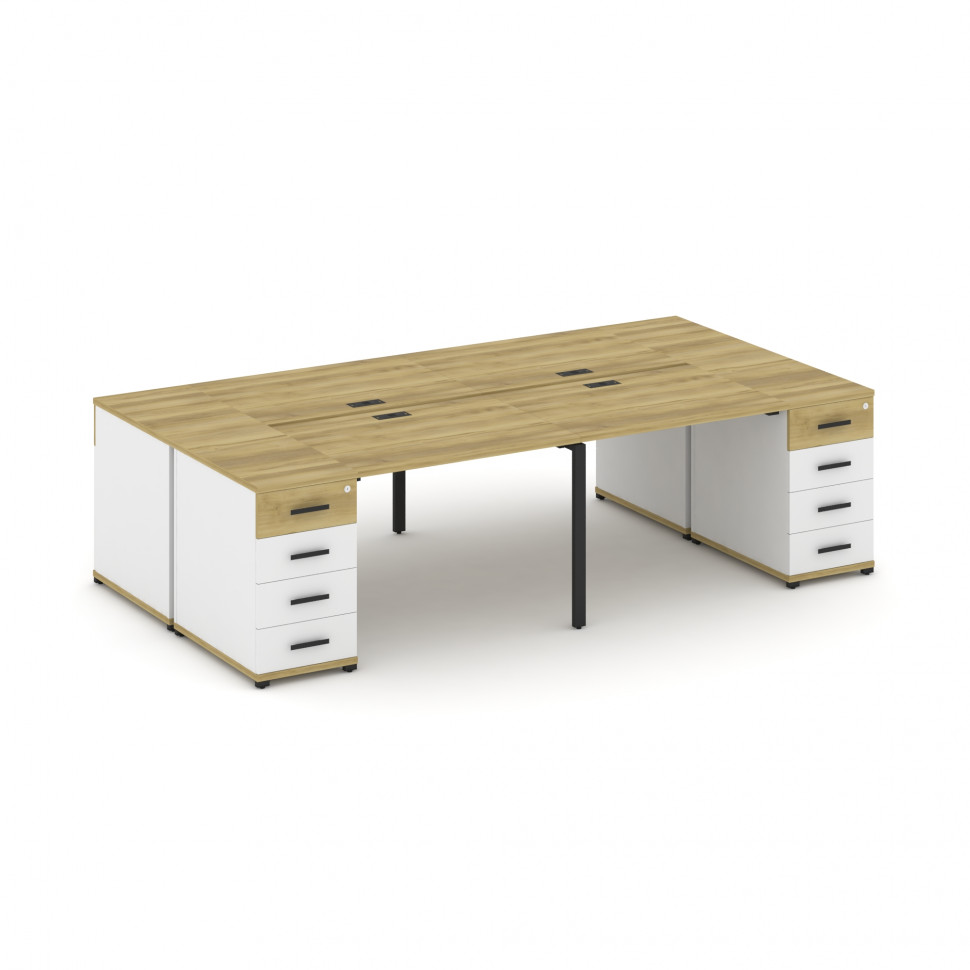 Concept Рабочая станция 4 места с 2 опорными тумбами CN.DRS-425 B Дуб Винченцо/Белый Бриллиант/Метал
