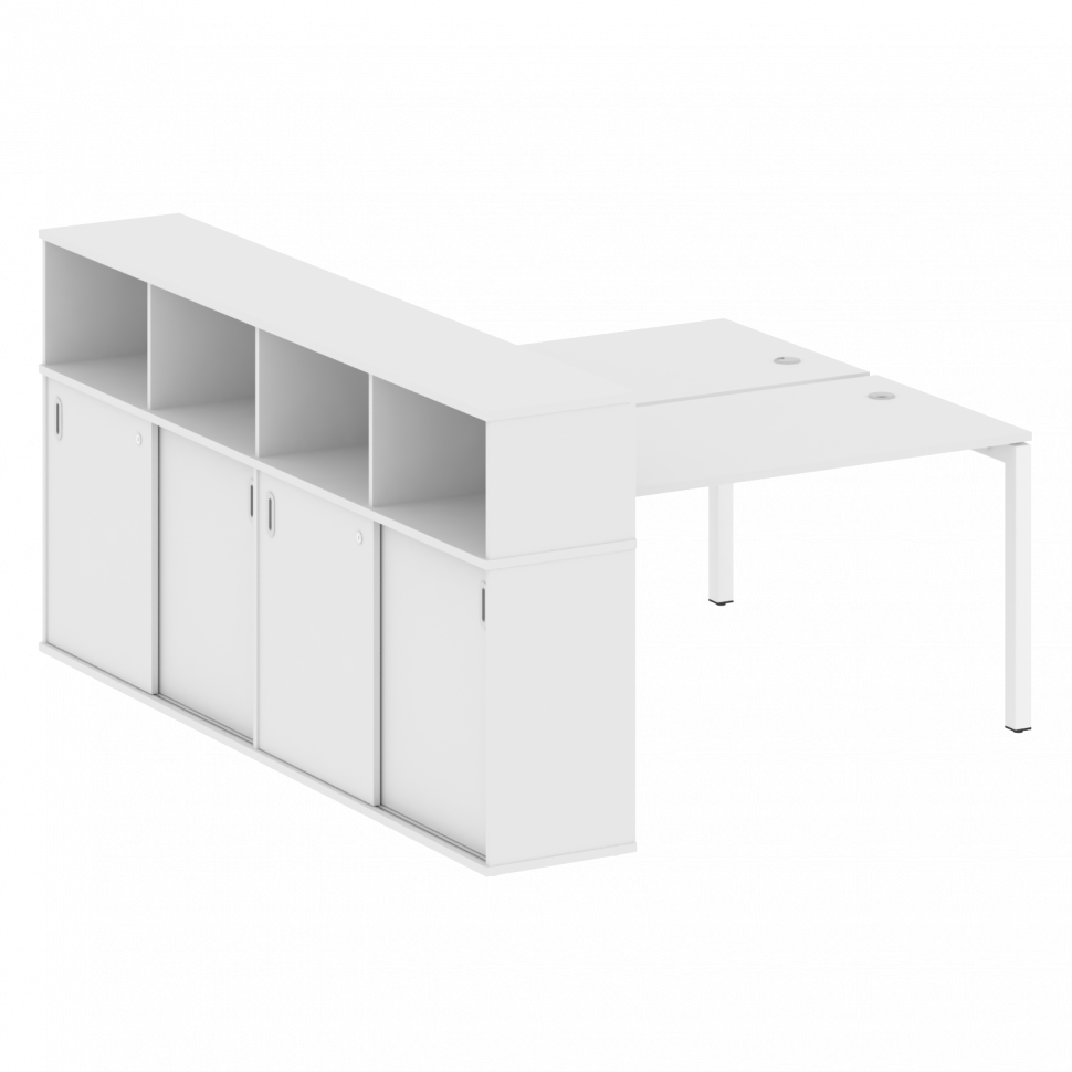 Metal System Quattro Рабочая станция с шкафом-купе на П-образном м/к 50БП.РС-СШК-4.3 Т Белый/Металл