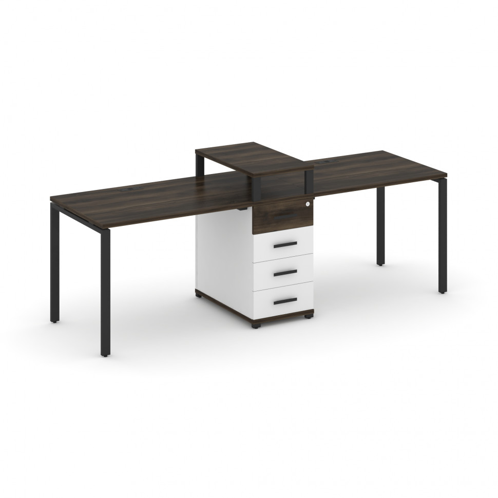 Concept Рабочая станция 2 места с 1 опорной тумбой CN.ORS-417 B Дуб Мали/Белый Бриллиант/Металл Черн