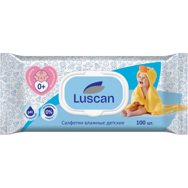 Салфетки влажные Luscan  детские 100 шт с крышкой