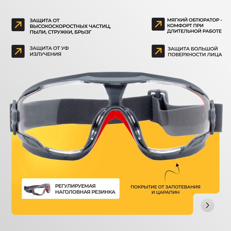 Очки защитные закрытые панорамные I-PROTECT с низким профилем (ОЧК900)