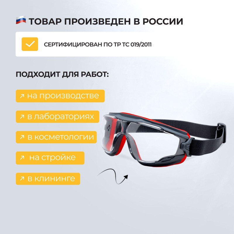 Очки защитные закрытые панорамные I-PROTECT с низким профилем (ОЧК900)