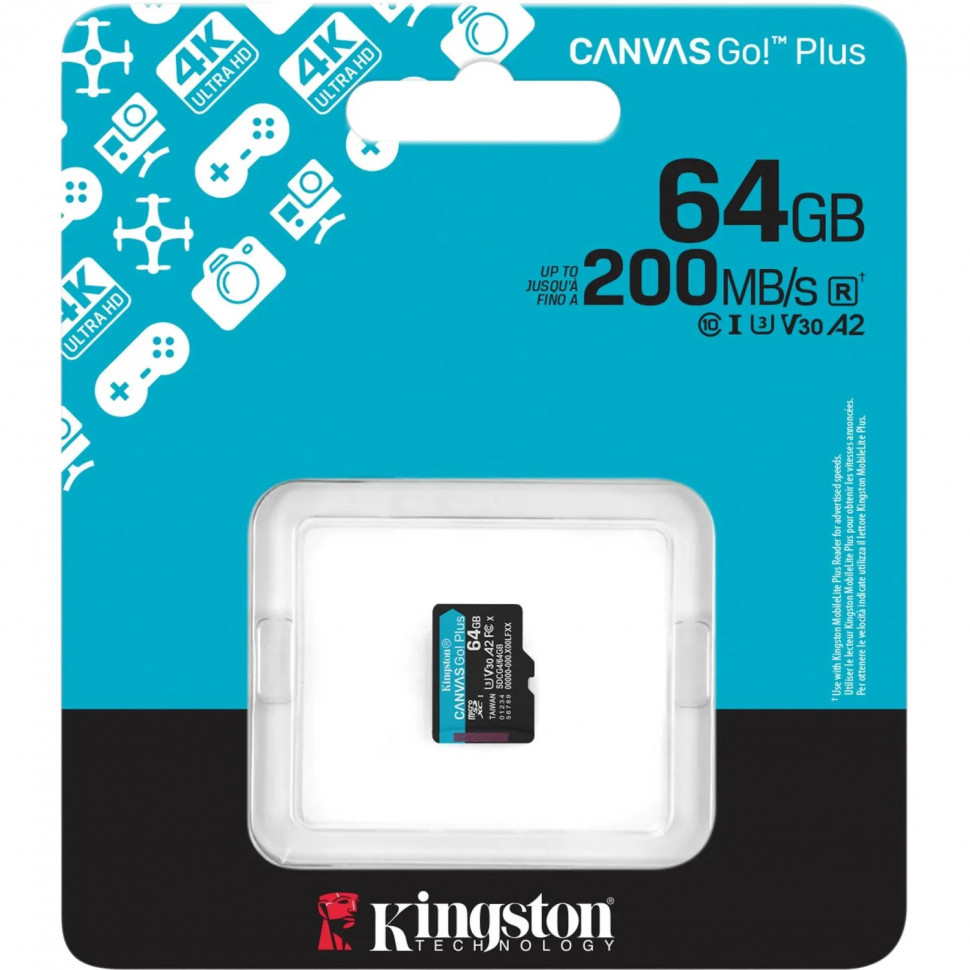 Карта памяти microSDXC Kingston SDCG4/64GBSP 64G Go Plus G4 200R V30 Карта памяти microSDXC Kingston SDCG4/64GBSP 64G Go Plus G4 200R V30