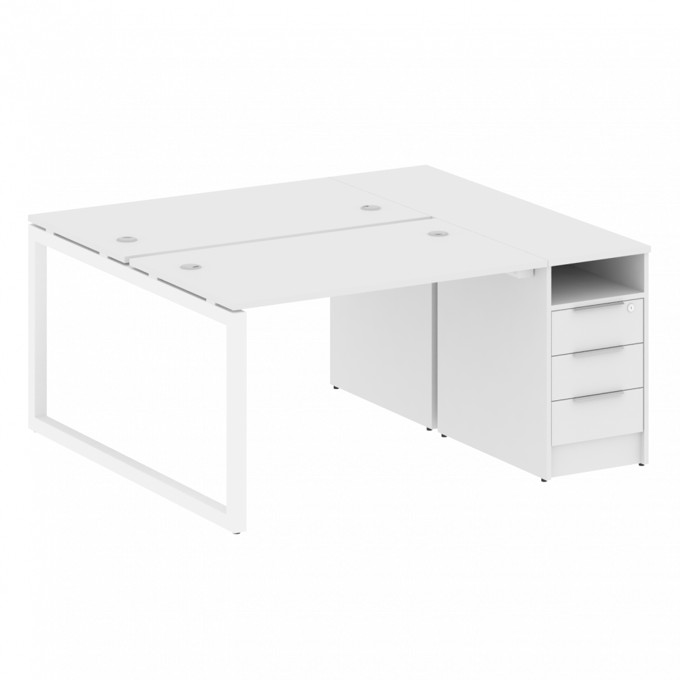 Metal System Quattro Рабочая станция с тумбой на О-образном м/к 50БО.РС-СТП-2.2 Белый/Металл Белый 1