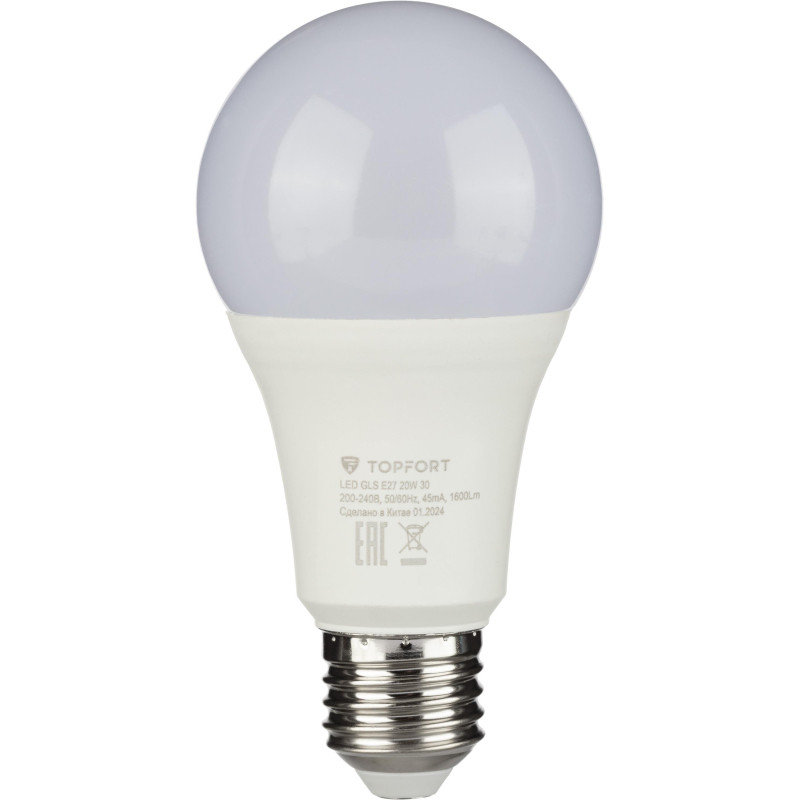 Лампа светодиодная Topfort E27 20W 3000K груша