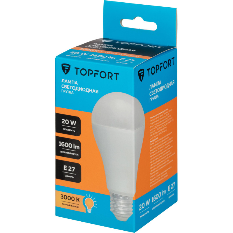 Лампа светодиодная Topfort E27 20W 3000K груша