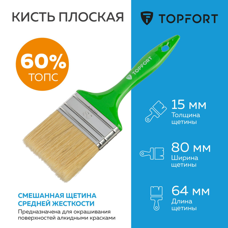 Кисть плоская TOPFORT 80x15
