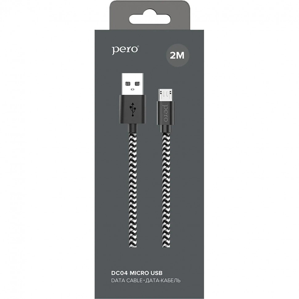 Кабель USB PERO DC-04 micro-USB, 2,5А, 2м, Silver-black