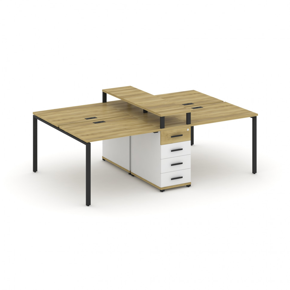 Concept Рабочая станция 4 места с 1 опорной тумбой CN.DRS-433 B Дуб Винченцо/Белый Бриллиант/Металл
