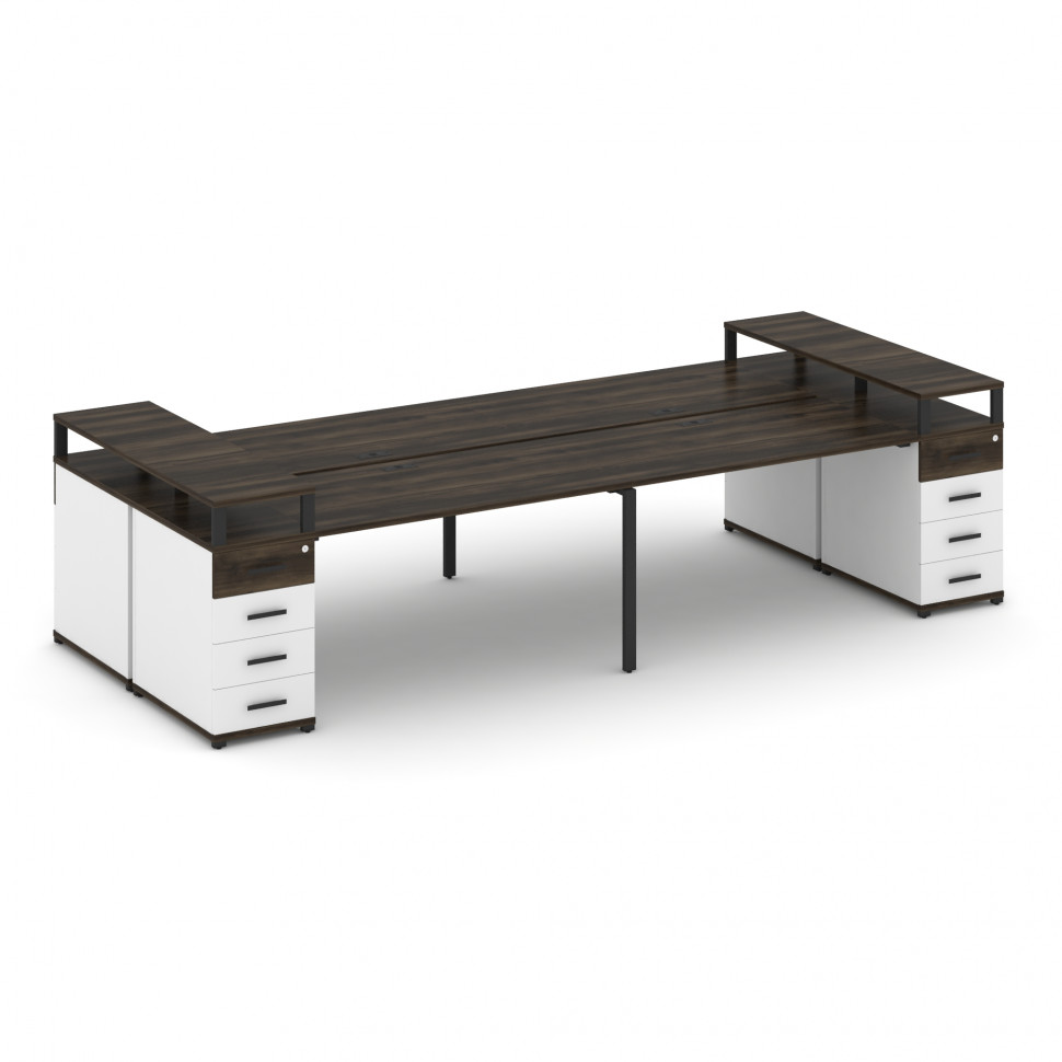 Concept Рабочая станция 4 места с 2 опорными тумбами CN.DRS-443 B Дуб Мали/Белый Бриллиант/Металл Че