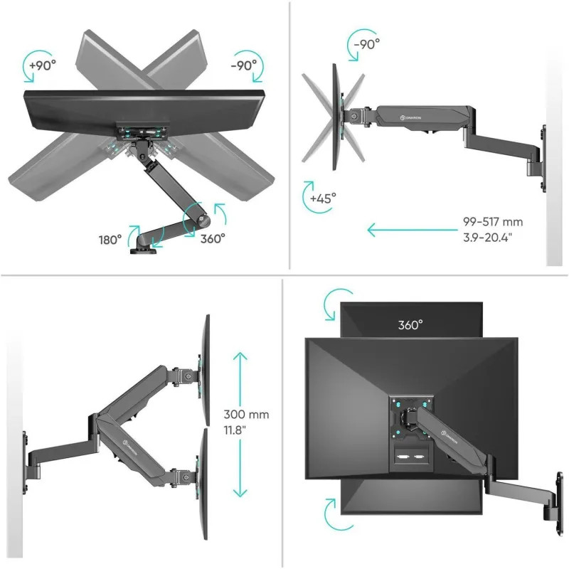Кронштейн Onkron G150, TV 13-34, газлифт, настенный, наклонно-поворотн, чер