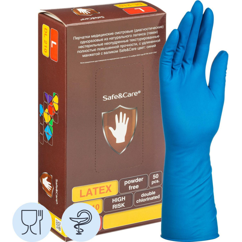 Перчатки латекс., н/с, н/о, S&amp;C High Risk TL210/ DL210 (L)25пар/уп,ПС