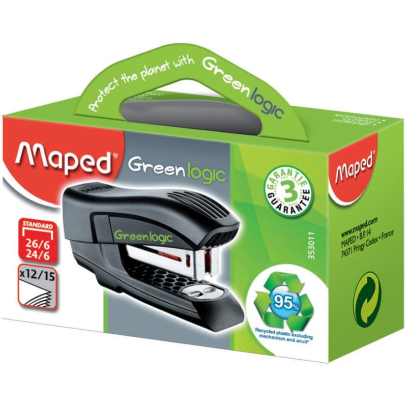 Степлер -мини Maped GREENLOGIC до 15 лист,№24/6,антистеплер,черный,353011