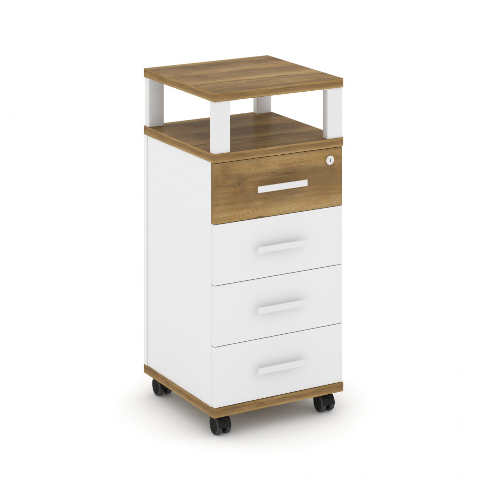 Concept Тумба мобильная 4 ящ. с надставкой CN.TUM-006 W Сандал Янтарный/Белый Бриллиант/Металл Белый