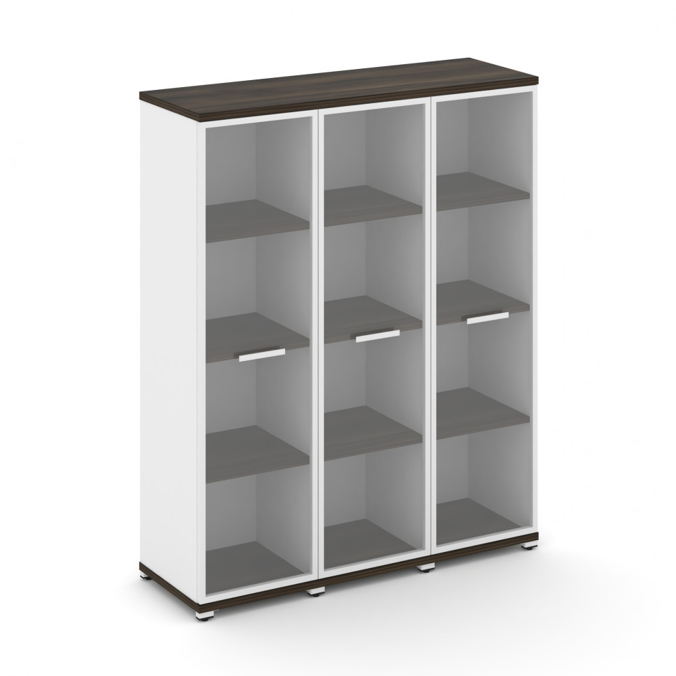 Concept Шкаф 3 узкие секции, 4 ниши CN.STU-436 RPW W Дуб Мали/Белый Бриллиант/Металл Белый/Прозрачны