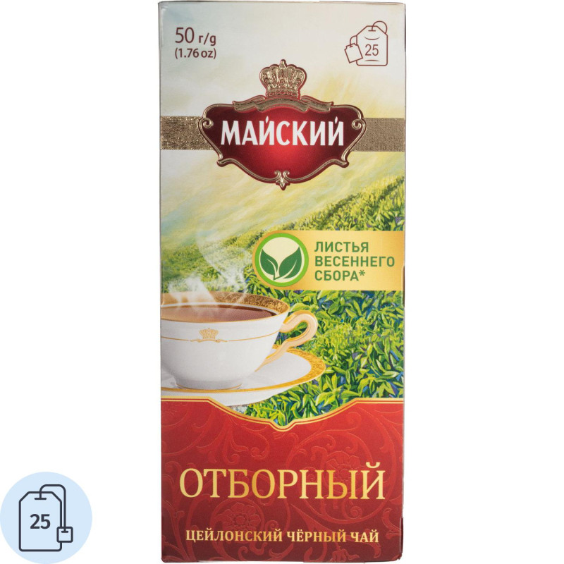 Чай черный в пакетиках Майский Отборный, 2грx25шт