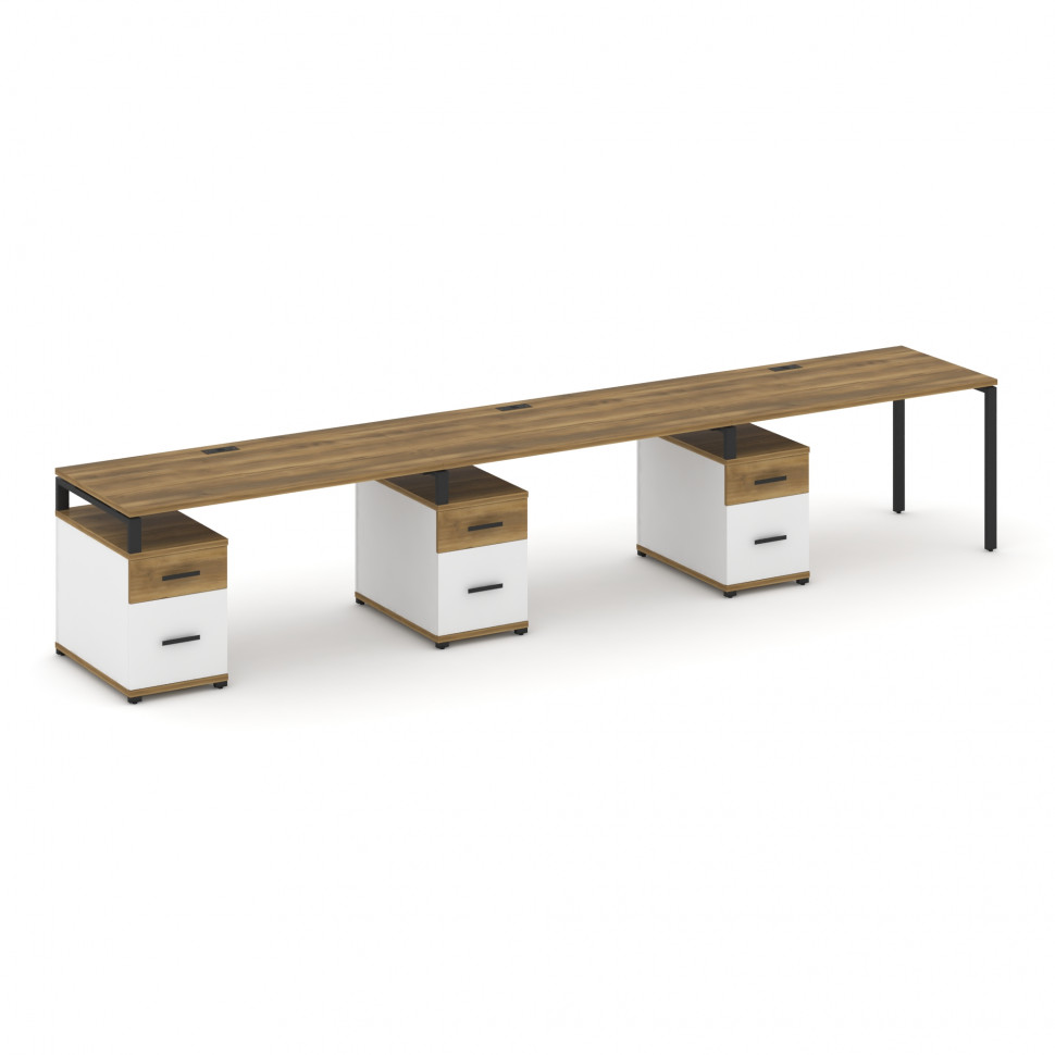 Concept Рабочая станция 3 места с 3 опорными тумбами CN.ORS-347 B Сандал Янтарный/Белый Бриллиант/Ме