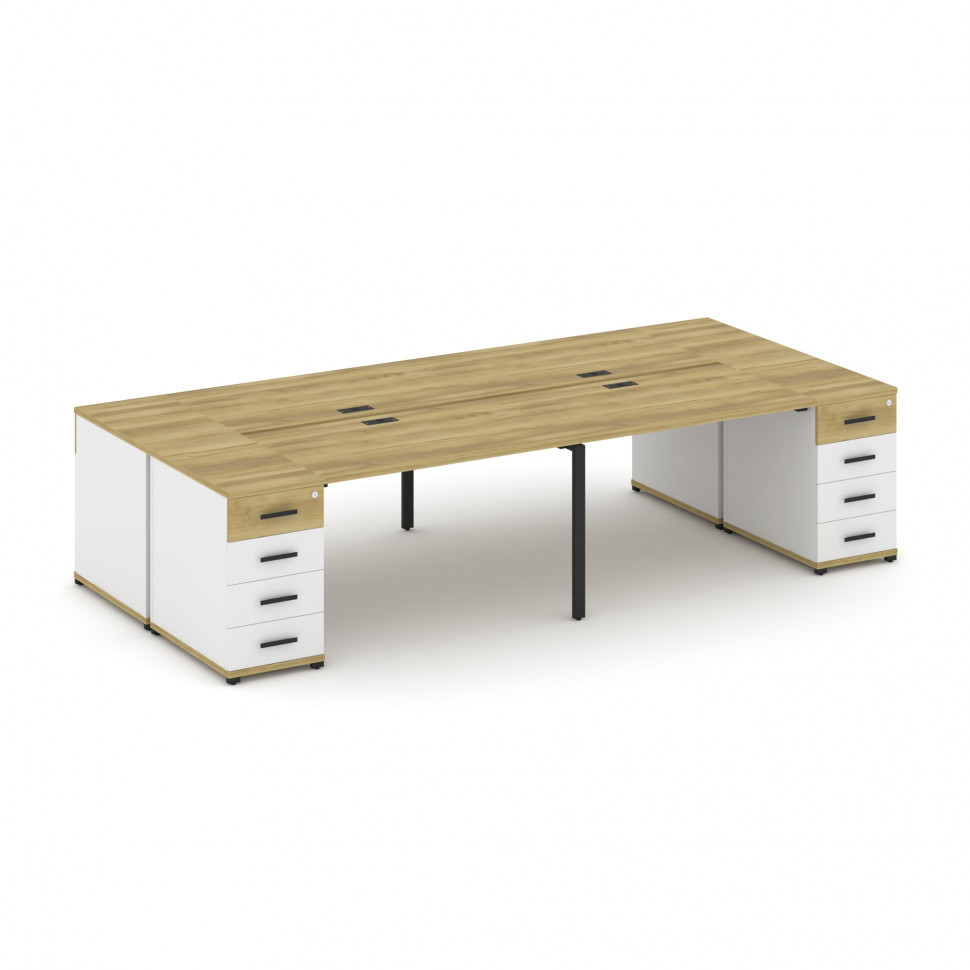 Concept Рабочая станция 4 места с 2 опорными тумбами CN.DRS-426 B Дуб Винченцо/Белый Бриллиант/Метал