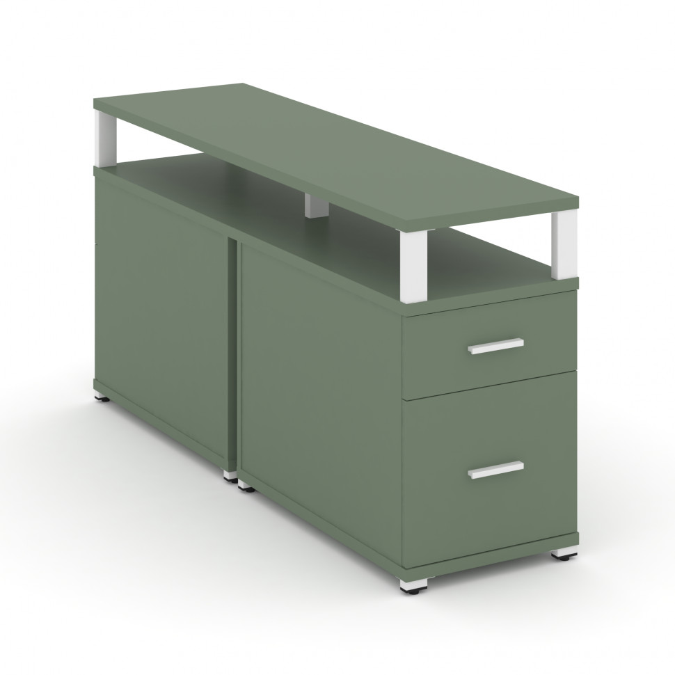 Concept Тумба двухсторонняя приставная 1 ящ.+1 распаш. фасад с надставкой. CN.DTGP-002 W Кобо/Металл