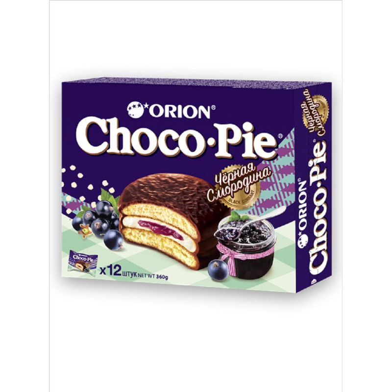 Пирожное в глазури Orion Choco Pie BLACK CURRANT, 12шт/1уп Пирожное в глазури Orion Choco Pie BLACK CURRANT, 12шт/1уп