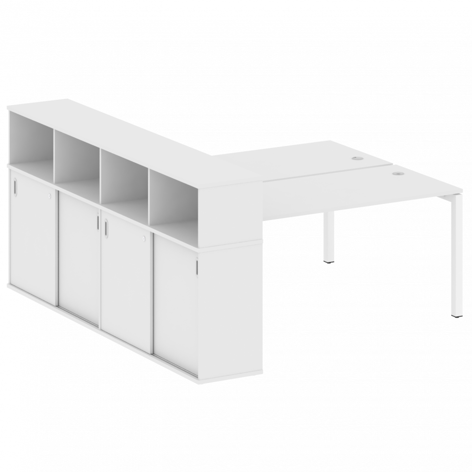 Metal System Quattro Рабочая станция с шкафом-купе на П-образном м/к 50БП.РС-СШК-4.4 Т Белый/Металл